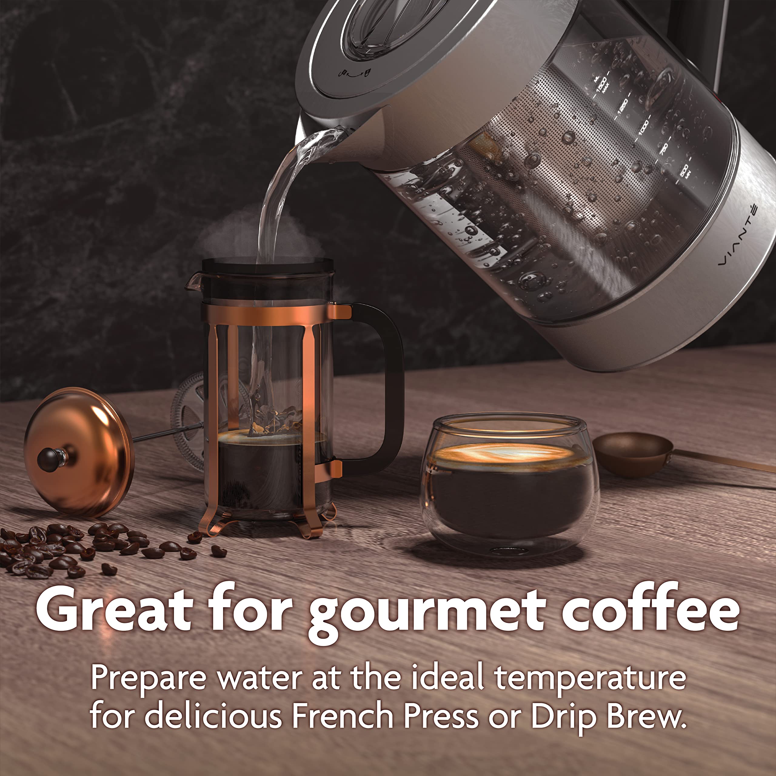 Vianté Electric Kettle With Infuser For Loose Leaf. Hot Tea Maker With Temperature Control And Automatic Shut Off. Tea Kettle With Brewing Programs. 1.5 Liters Capacity - Image 5