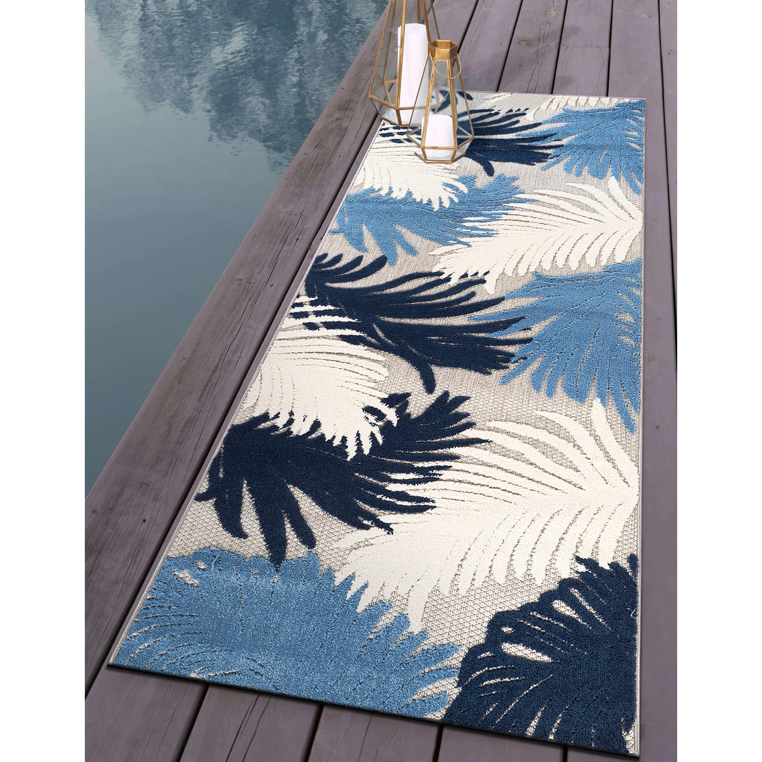 Rugshop Lucca Contemporary Floral Indoor/Outdoor 2' 7" X 6' Navy Image