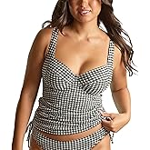 Panache Women's Iris Balcony Tankini Top – Non-Padded, Adjustable Straps, Sustainable Gingham Fabric