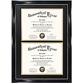 GraduationMall 14x20 Double Diploma Frame, Display 8.5x11 Certificate with Black over Gold Mat,Tempered Glass,Black with Silver Beads