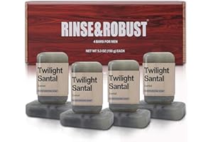 Rinse & Robust Men's 4-in-1 Exfoliating Bar Soap Gift Set - Moisturizing, Acne Relief for Face, Body & Shaving | Natural 4-Pack (5.3 oz Bars), Santal Scent