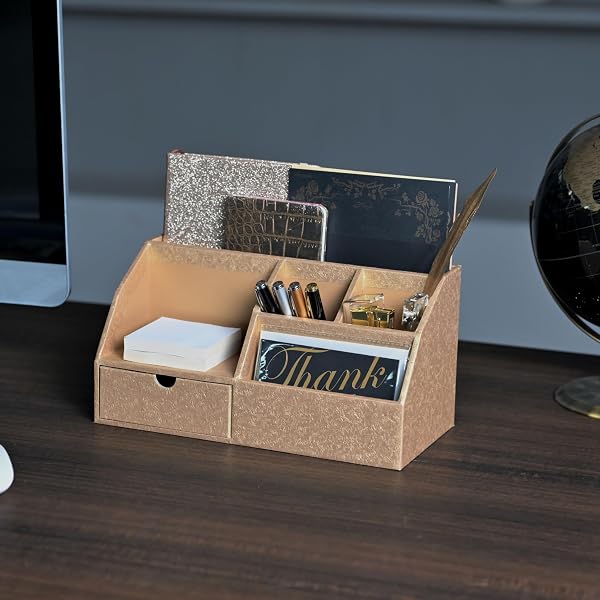 BOLDFOX GOLD PAPER DESK ORGANIZER,OFFICE DESK ACCESSORIES WITH 1 DRAWER ORGANIZER