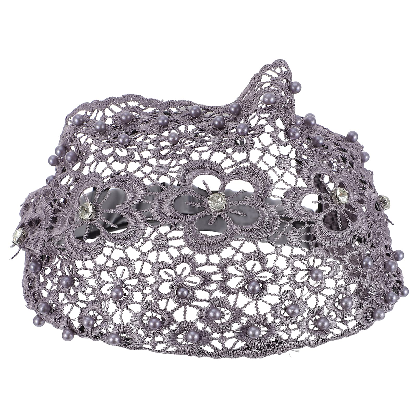 FRCOLOR Pearl Headpiece Women Lace Headbands Vintage Floral Wide Floral Pearl Lace Turban Bandana Headwrap Anti Slip Bohemian Hair Accessories for Face Washing Making Up Grey Vintage Decor