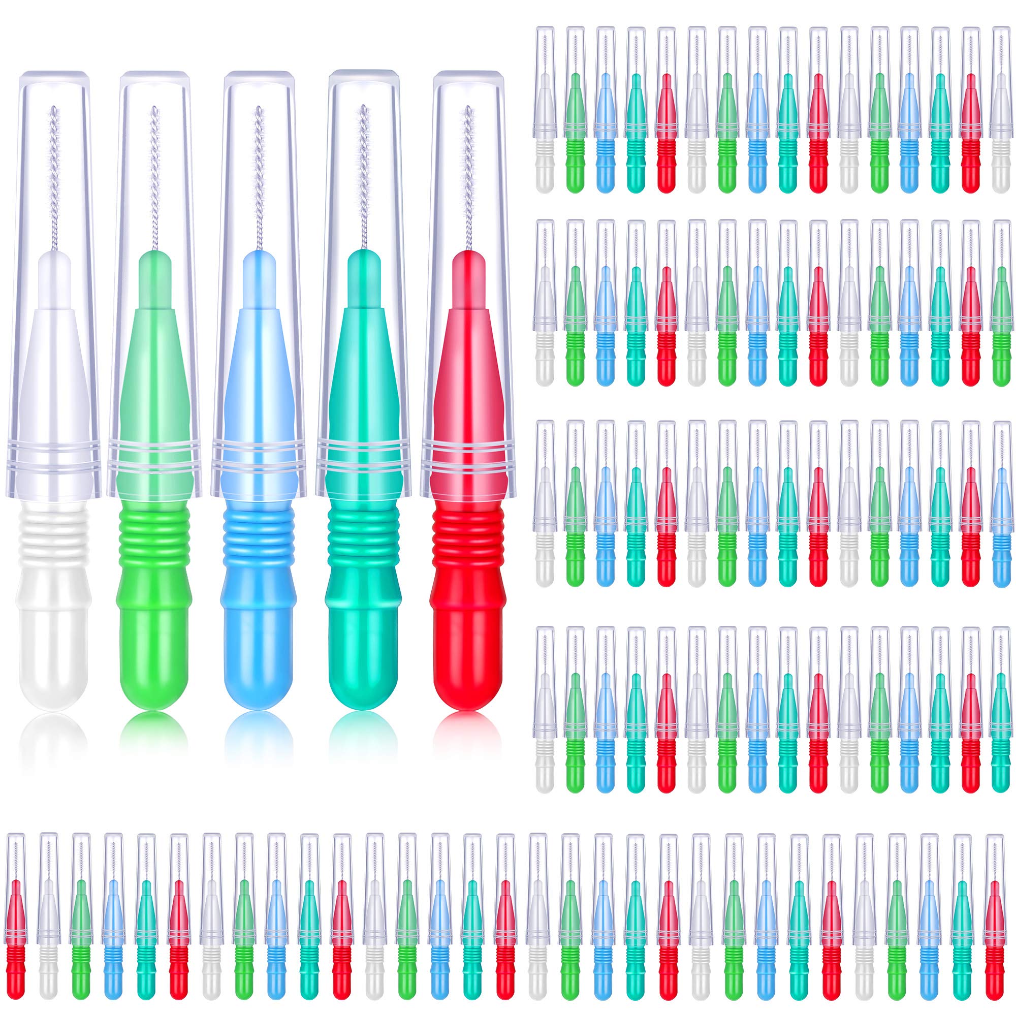 Photo 1 of BBTO 100 Pcs Braces Dental Brush Flosser for Cleaner Interdental Brush Toothpick Tooth Flossing Head Oral Dental Toothpick Cleaners Cleaning Tool(Red White Green Light Green, Light Blue)
