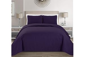 FANCY LINEN Fancy Collection Embossed Coverlet Bedspread Over Size Set Solid # Austin (Dark Purple, King/California King)