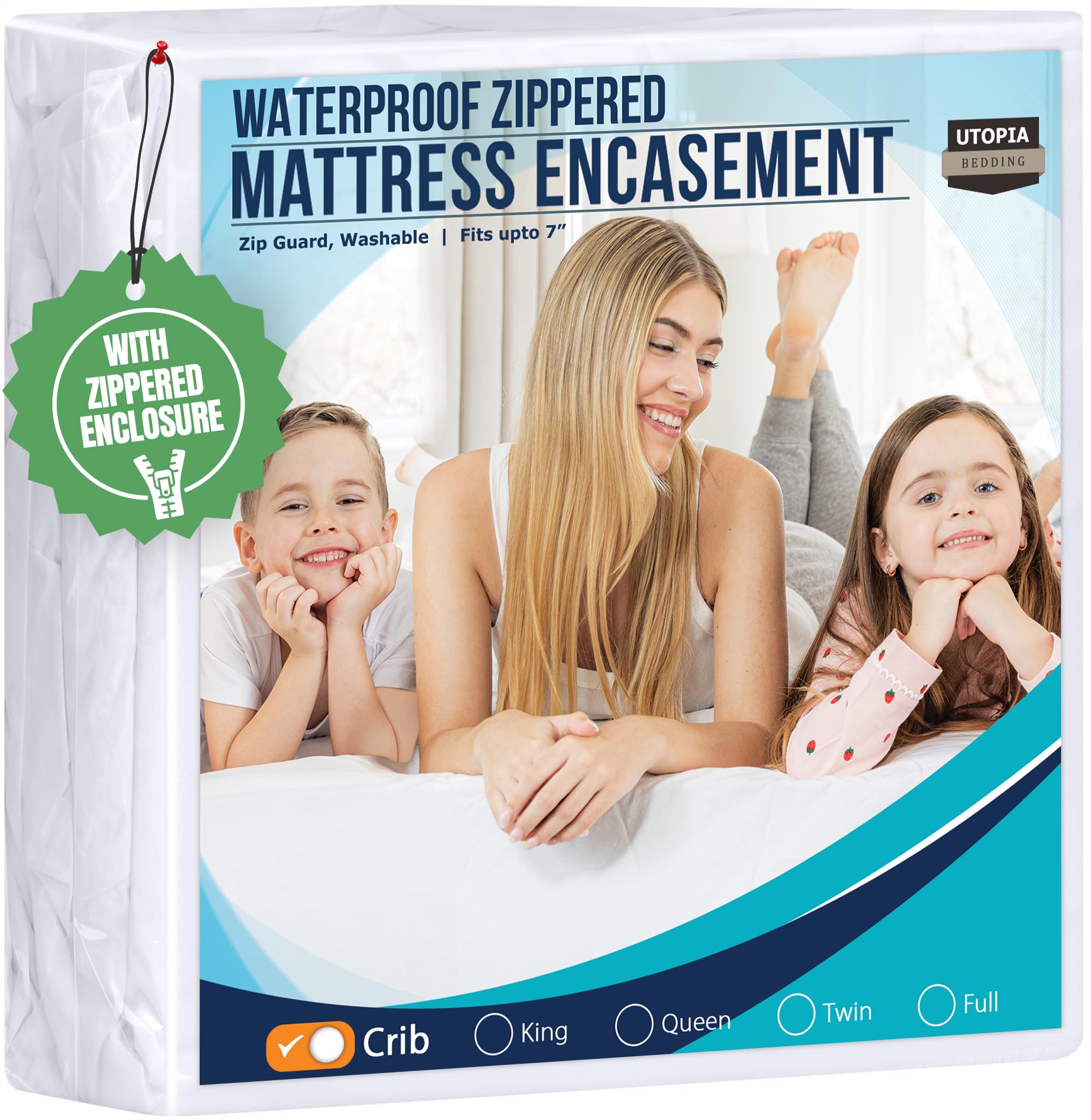 Photo 1 of Utopia Bedding Mattress Protector Zippered Crib Size, 100% Waterproof Bed Bug and Dust Mite Proof Mattress Encasement, Absorbent 6 Sided Mattress Cover