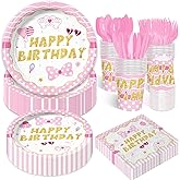 168pcs Pink Mouse Party Supplies Cartoon Mouse Birthday Decorations Paper Plates and Napkins Tableware Set for Girls 1st 2nd 3rd 4th 5th Birthday Party Supplies 24 Guests