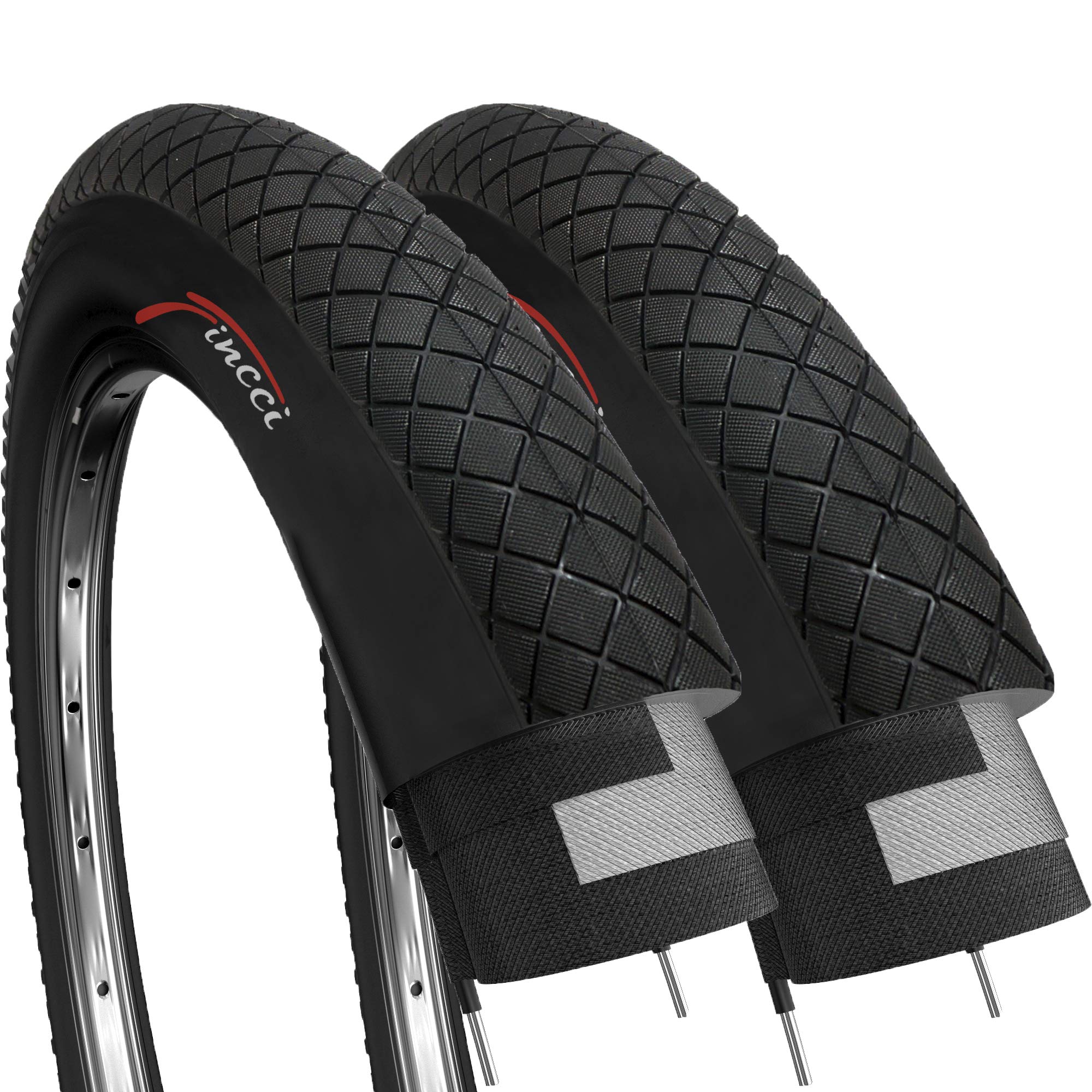 Fincci BMX Bike Tyres 20 x 1.95 Inch -Black Knooby 20 inch Bike Tyres 53-406 - Pack of 2 Accessories for BMX and MTB bikes,Tricycle for Kids, Teenagers and Adults - 27 TPI