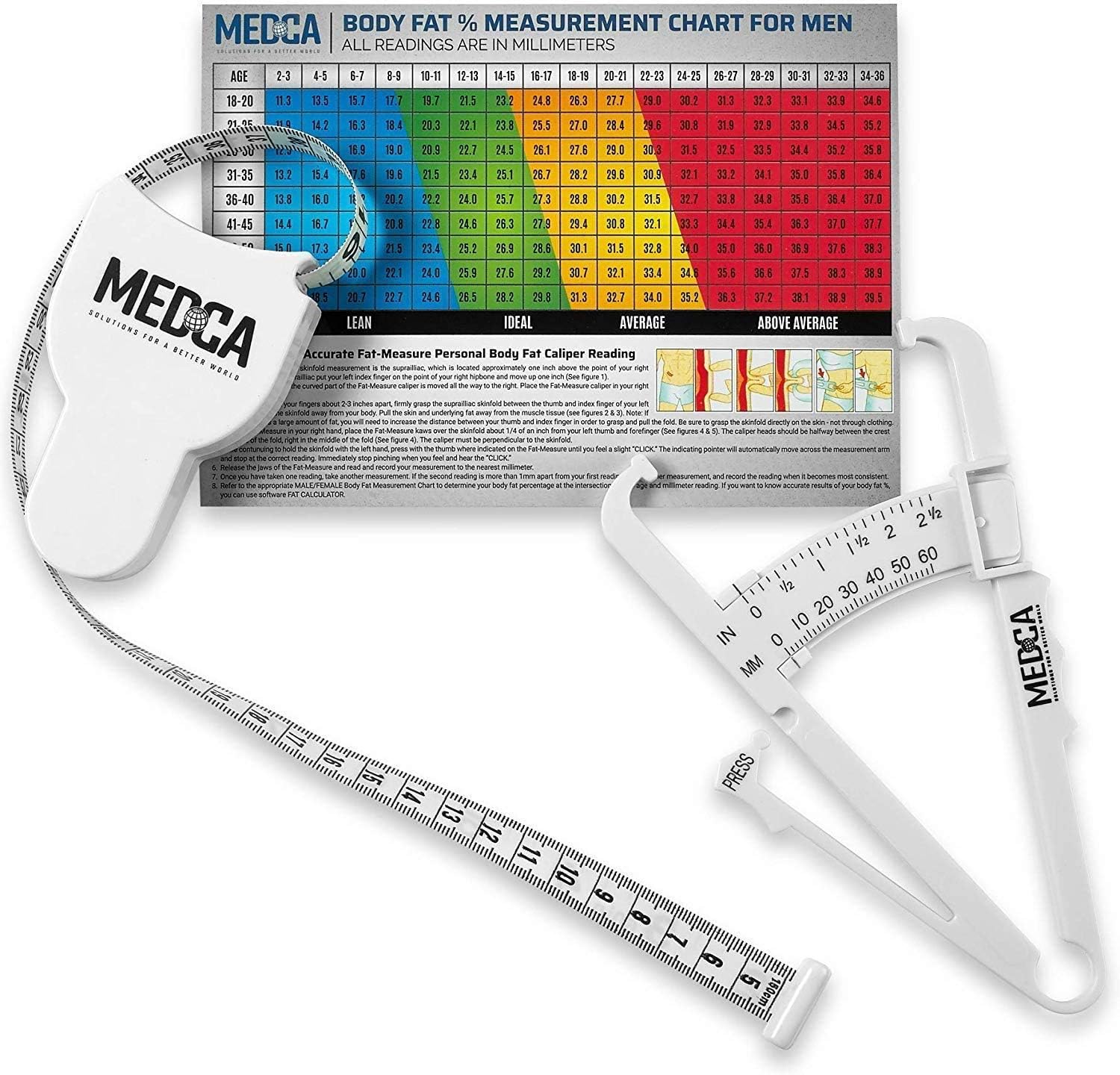 Body Tape Measure and Skinfold Caliper for Body Set, (Pack of 2), Skin Fold Body Fat Analyzer and BMI Measurement Tool - Image 3