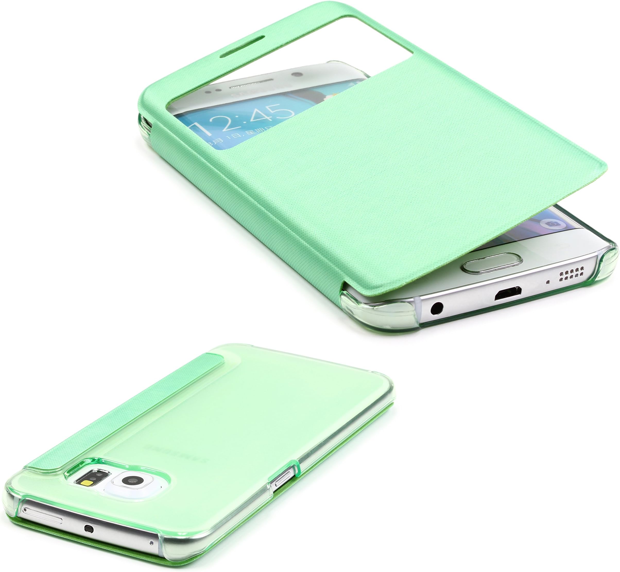 Galaxy S5 Mini Case, Urcover Booksytle Flip Case Pouch [ Smart View Window ] TPU Silicone Transparent Clear Protective S-View Wallet Case for Samsung Galaxy S5 Mini 4.5 Inch - Green