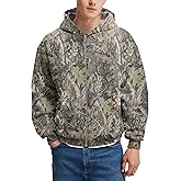 Burtell Mens Camo Zip Up Hoodies Oversized Fleece Camouflage Maple Leaf Graphic Hooded Sweatshirts Fall Hunting Jackets