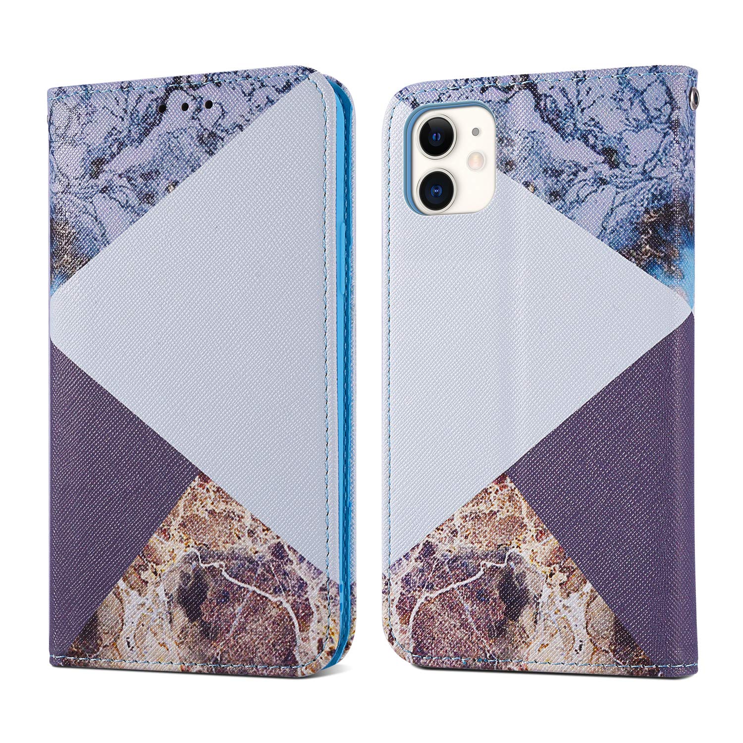 ZCDAYE Case Compatible with iPhone 12/iPhone 12 Pro,[Granite Pattern] Magnetic Closure PU Leather Folio Flip Case Cover with[Card Slots][Kickstand] for iPhone 12/iPhone 12 Pro(6.1 inch)-Blue