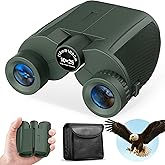 Leacco 10x25 Compact Binoculars for Adults and Kids, Large View Waterproof Small Binoculars with Low Light Vision BAK4 Prism FMC Lens for Cruise Ship Bird Watching Travel Hunting, Military Green