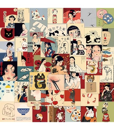 Amazon.com: Retro Paper Stickers Set 60 Pieces Japanese Style