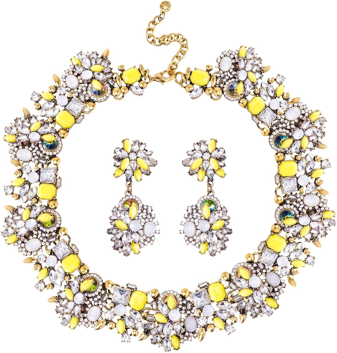 Jane Stone Fashion Gold Collar Necklaces Bling Rhinestone Jewelry Set