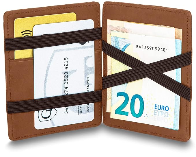 GenTo® Magic Wallet Vegas - TÜV geprüfter RFID, NFC Schutz - Geschenk für Damen und Herren | Design Germany (Hellbraun)