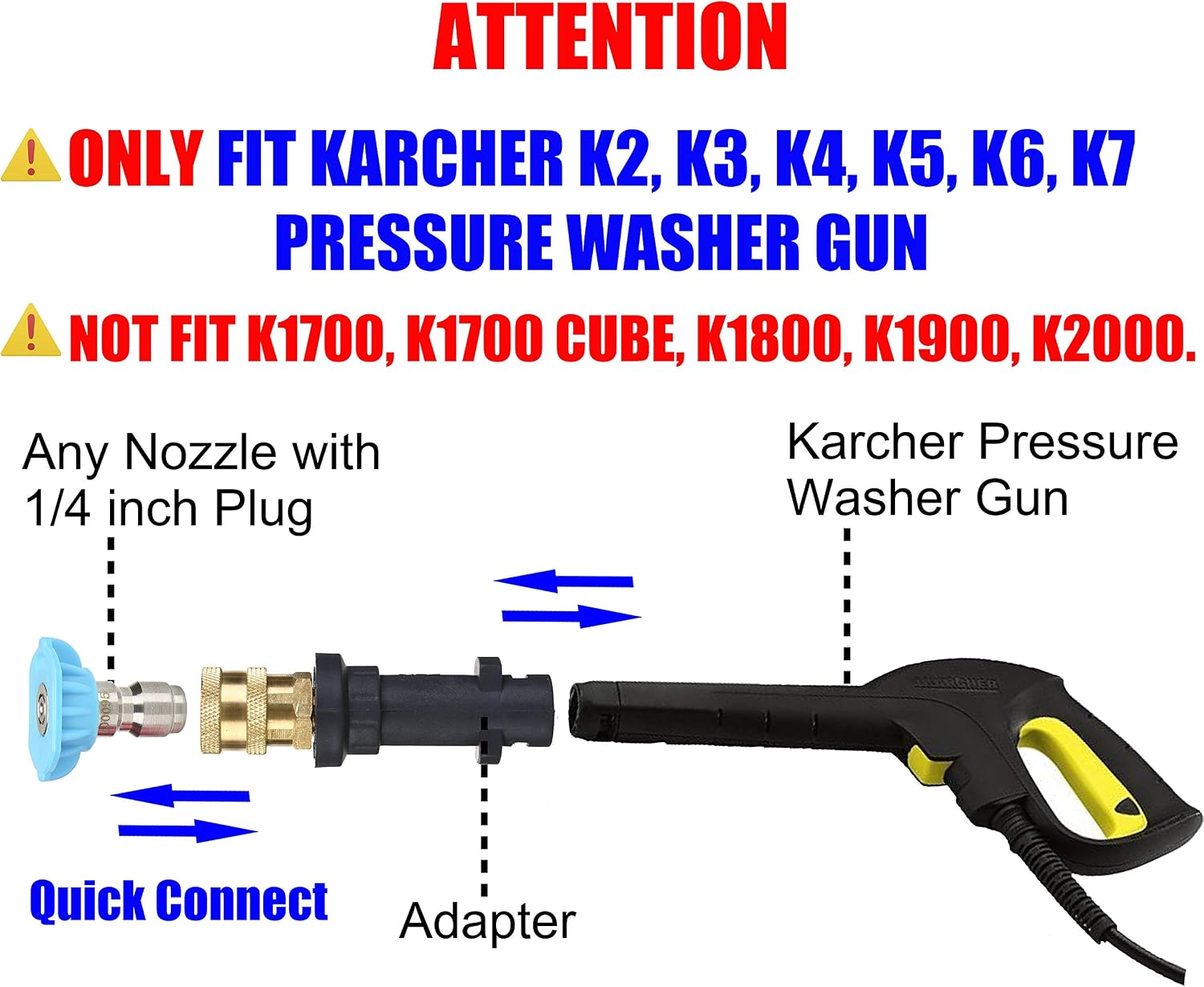 M MINGLE Pressure Washer Gun Adapter, to 1/4'' Quick Connect Fitting, Compatible with Karcher K Series, K2, K3, K4, K5, K6, K7 - Image 3