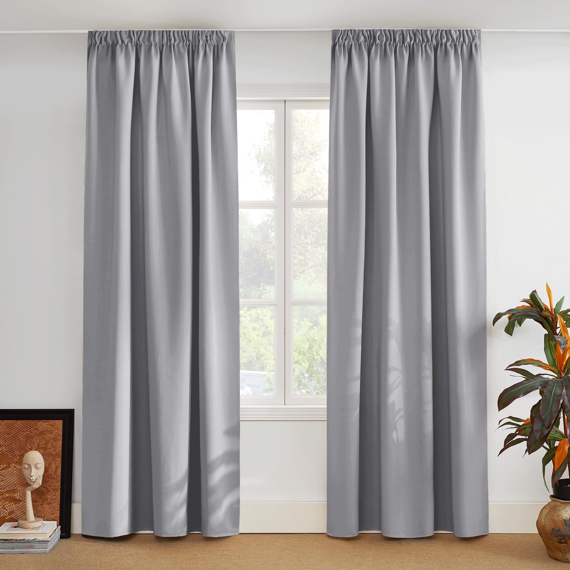 PONY DANCE Extra Long Curtains Opaque Super Soft Noise Reducing Thermal Insulated for Living Room Modern Set of 2 W55 X 102", Silver Grey