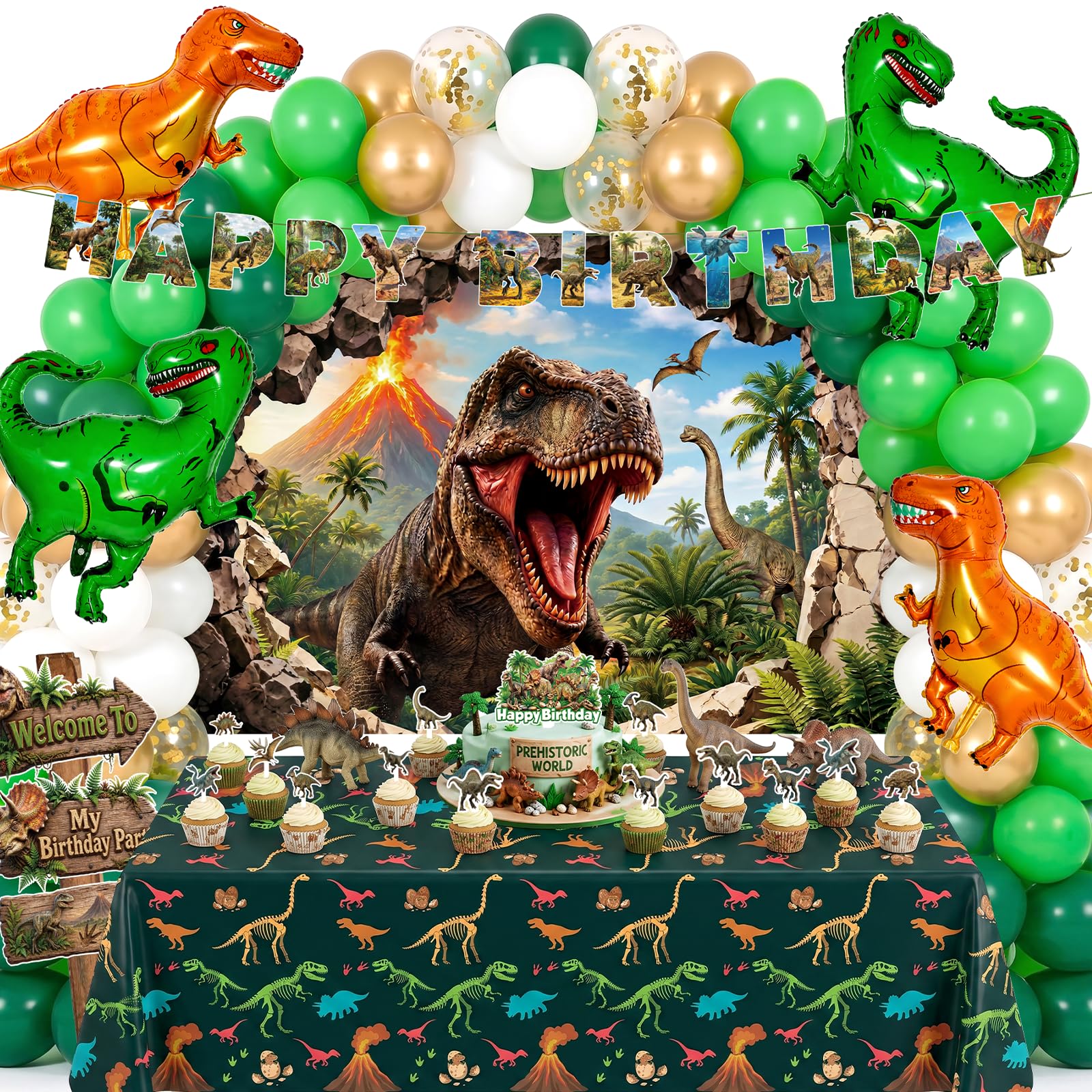 LovesTown Dinosaur Birthday Party Decorations Kit for Kids, 132PCS