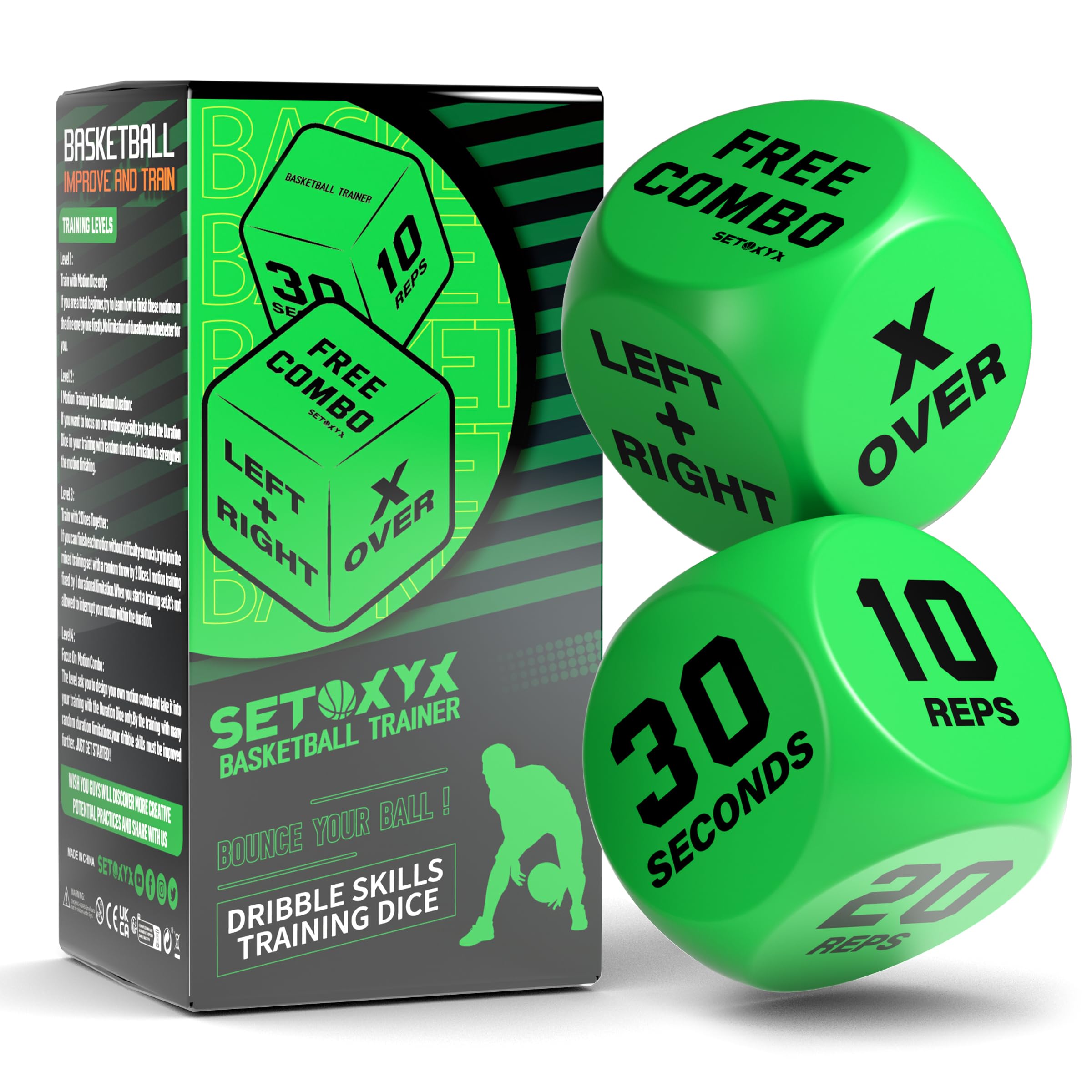 SIRUITON Basketball Practice Dice Set (2pcs-green) - Portable Training Gadget for Home or Court Use for Boy, Girl, Teen and Adult Basketball Fans