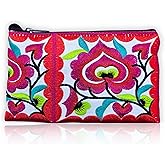 Sabai Jai Floral Mini Wristlet Wallet: Small Handmade Boho Cotton Change Purse Bag for Women - Colorful, Cute & Eco Friendly