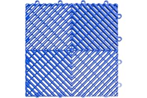 BIG FLOORS RaceDeck Free-Flow Open Rib Self-Draining Design, Durable Copolymer Plastic Interlocking Modular Garage Flooring Tile (48 Pack), Bright Blue