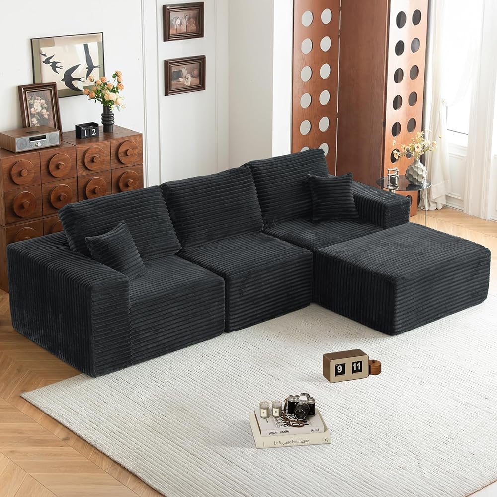 108" Modular Sectional Sofa Cloud Couch with Deep Seats, L Shape Couch with Movable Ottoman and Chaise, Sectional Couches for