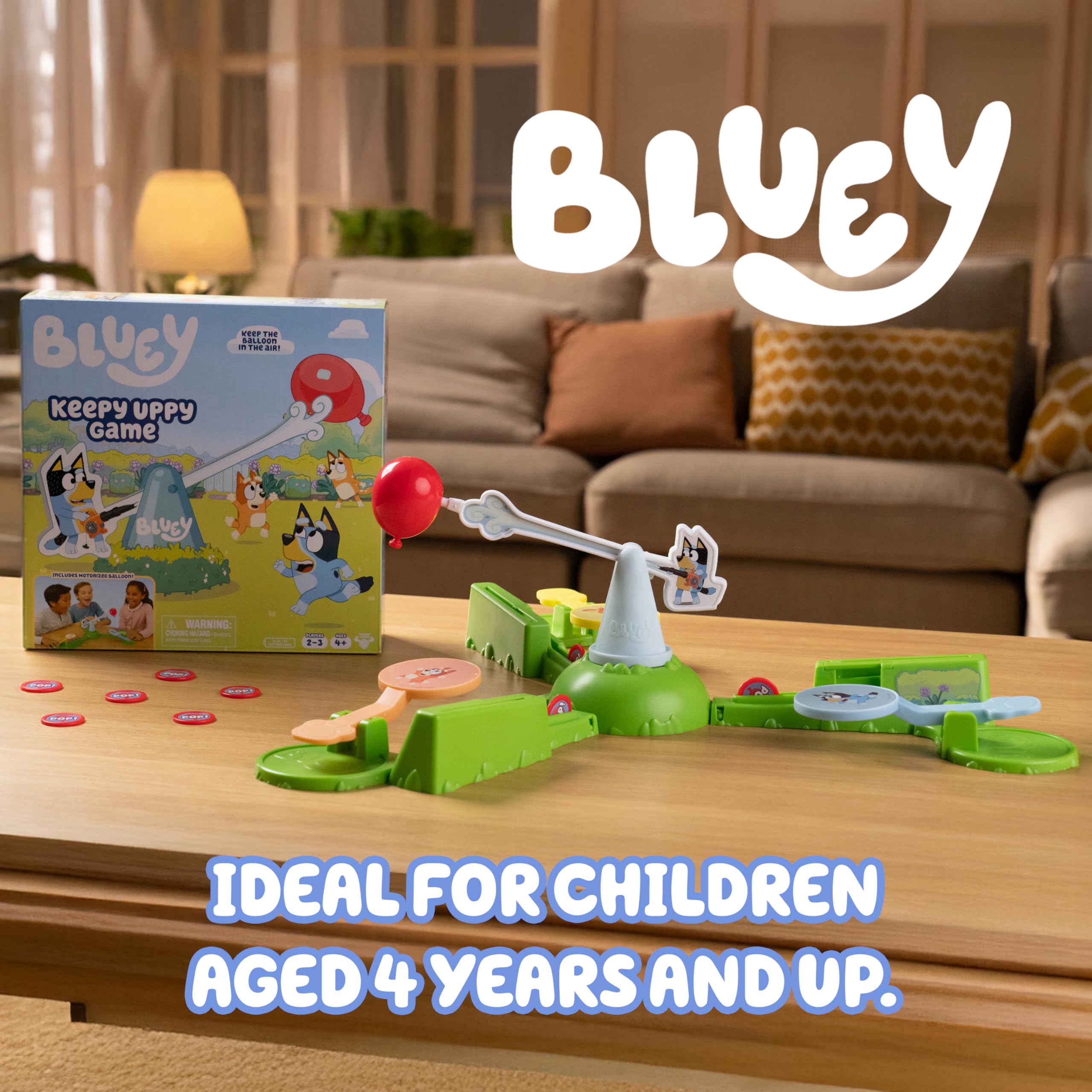 Bluey Keepy Uppy Game, Motorized Toddler Game with Bingo and Chilli Character Paddles, Games for 4+ Year Olds