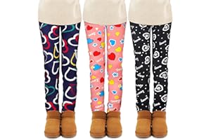 TODDOR 3 Pack Girls Printed Fleece Lined Leggings Thick Thermal Tights Warm Ankle Length Pants Winter Clothes for Kids