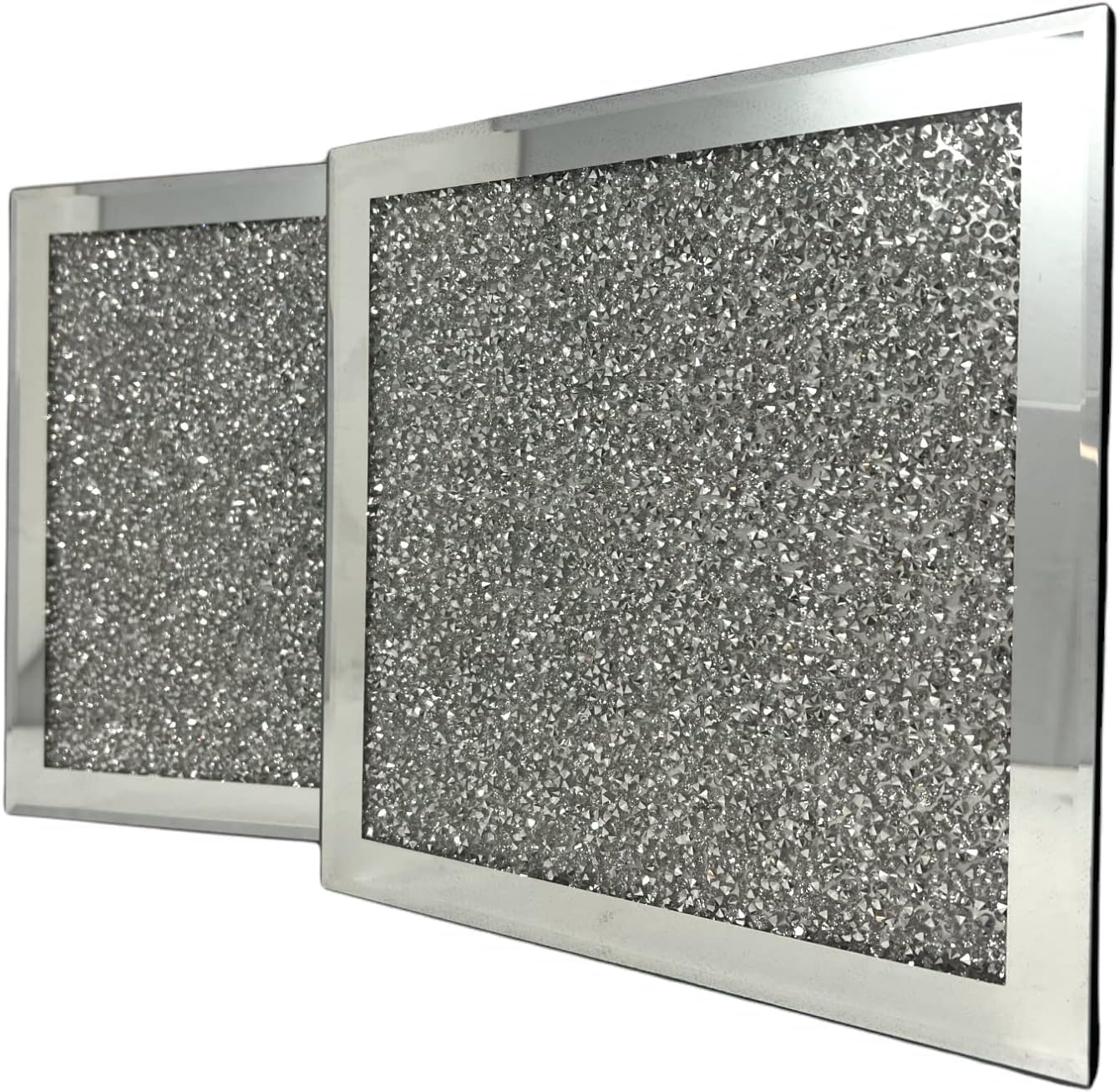 Silver Crystal Crushed Diamond Glass Coaster Set Non-Scratch Top And Non-Slip For Kitchen Decor Kitchen Display, Placemats For Dining Table Bar For Drinks Home (SET OF 2)