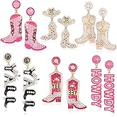 Junkin 6 Pairs Beaded Cowboy Earrings for Women Rhinestone Beads Boot Hat Drop Dangle Earrings Western Earrings