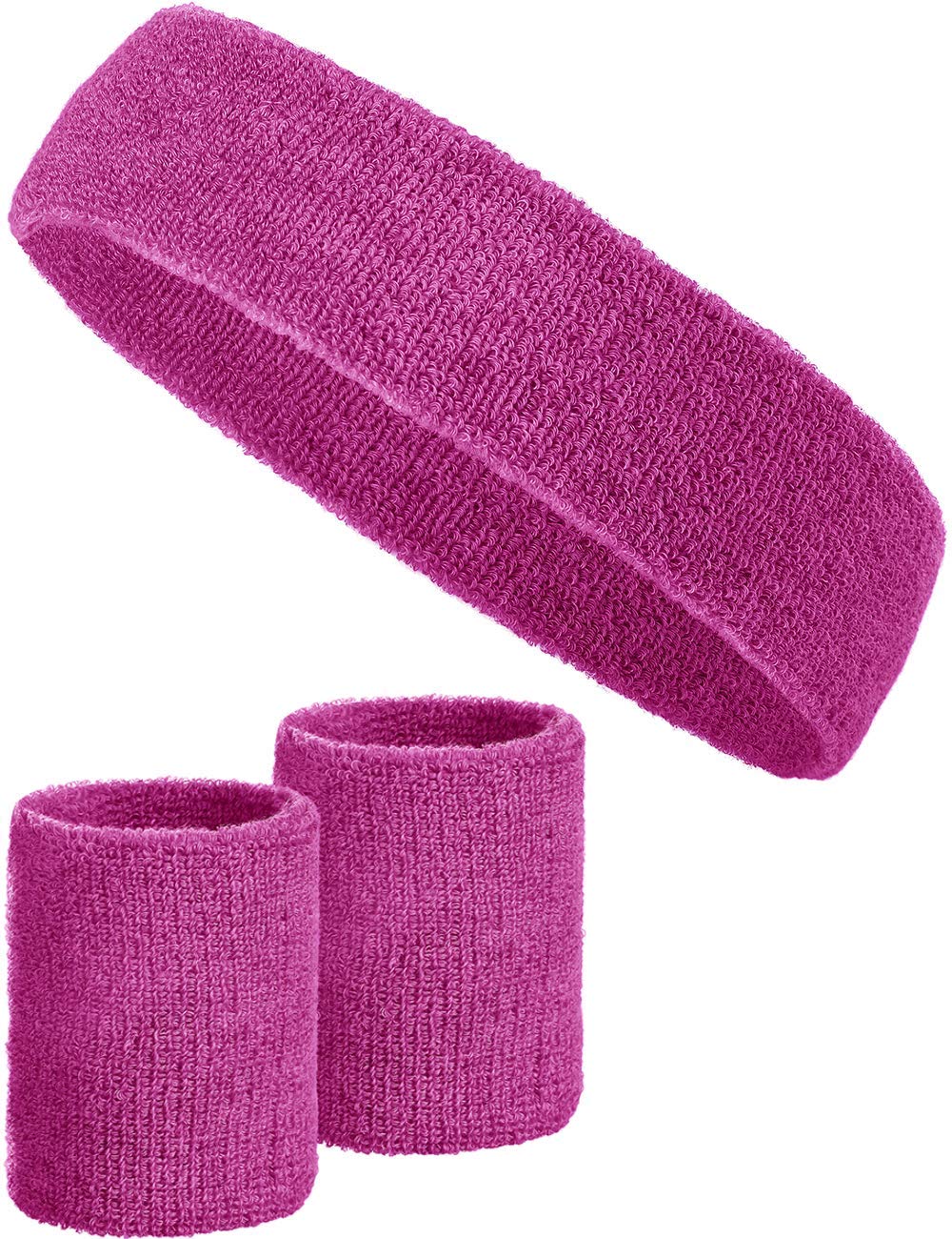 3-piece sweatband set with 2x sweatbands for wrists + 1x headband for women & men (Pink)