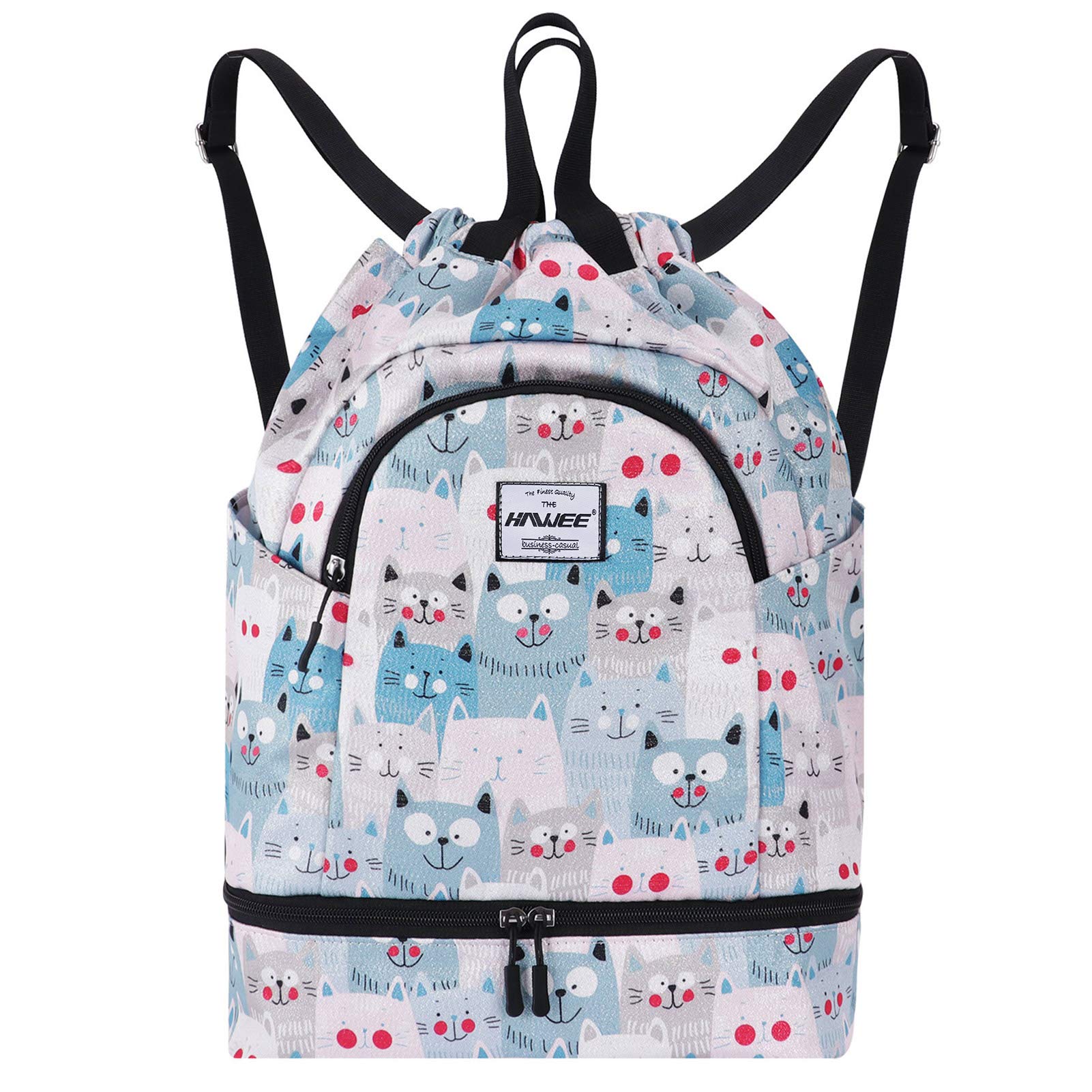 HAWEE Waterproof Drawstring Bags Backpack Large Gym Bag Drawstring Daypack Unisex for Women Men Daily Life School Outdoor Casual Sport Yoga Swim Beach