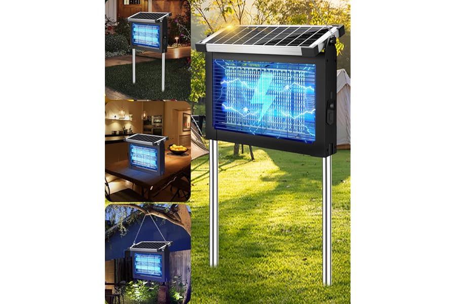 Solar Bug Zapper Outdoor, PhatroyYee Mosquito Zapper 4500V, Waterproof Portable Fly Zapper, Rechargeable Electric Mosquito Killer, Cordless Fly Insect Mosquitos Trap for Patio Yard Home Garden Camping