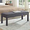 24KF Upholstered Linen Bed Bench with Nail Head Trim,Padded Tufted Bench -Dark Gray