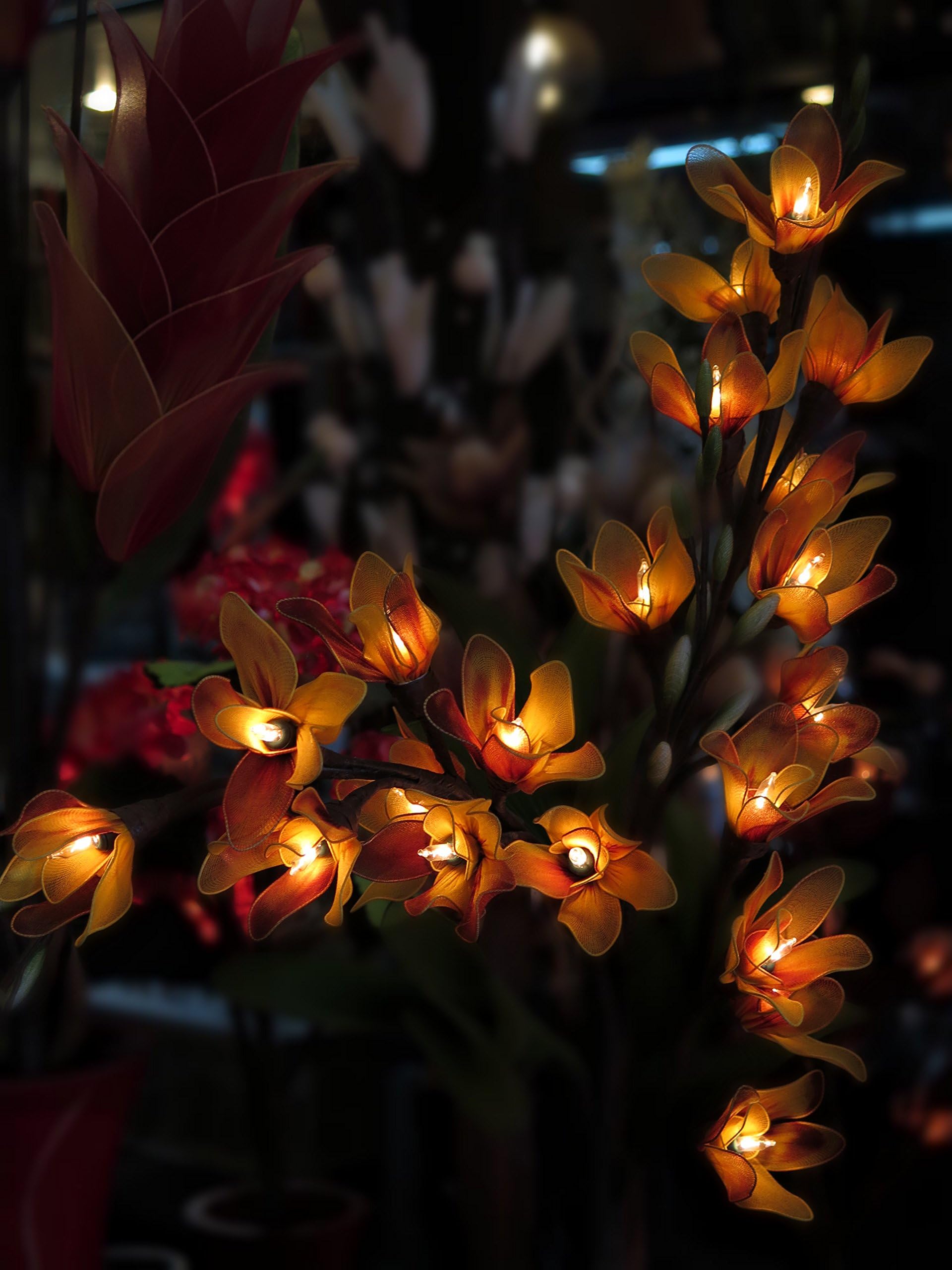 Thai Orchid Artificial Flowers Lamps, Vase/floor/table Lamps, Night Light, Wedding Lighting, Home Decor, Gift, Made By Nylon, Paper, Fabric, 20 Light Bulbs, 33 Inch