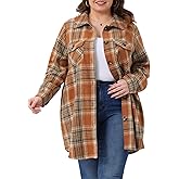 Agnes Orinda Women's Plus Size Plaid Shacket Jacket Long Sleeve Button Down Flannel Shirts Fashion Jacket