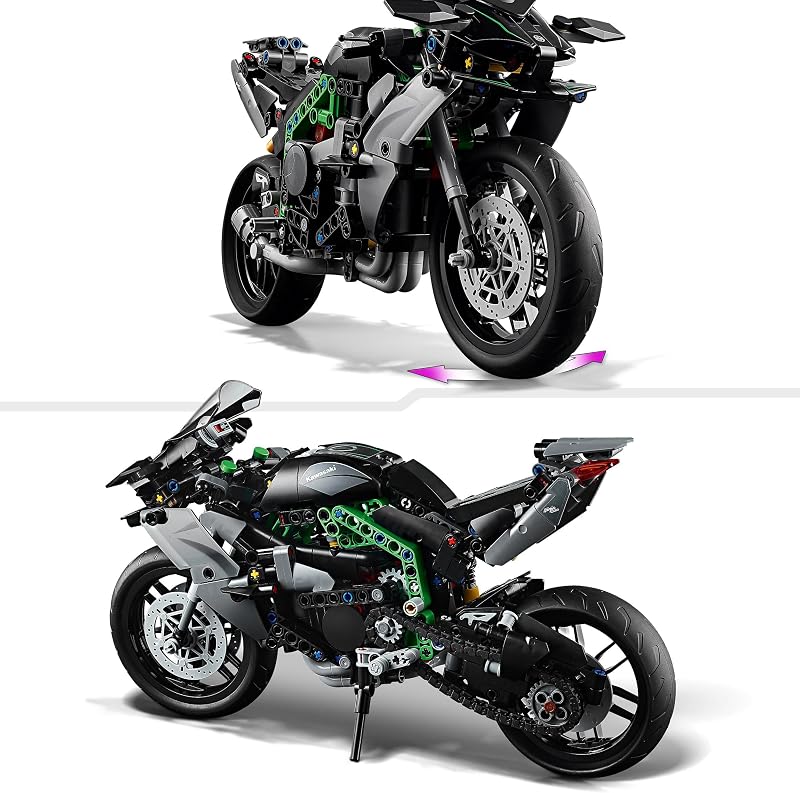 Brinquedo de construção lego technic motorcycle kawasaki ninja h2r, kit de modelo em escala de veículo colecionável, presente para meninos e meninas de 10 anos ou mais 42170 — foto 3 de 8
