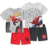 Marvel Spider-Man Boys 4 Piece Mix and Match T-shirts and Shorts Set for Toddlers