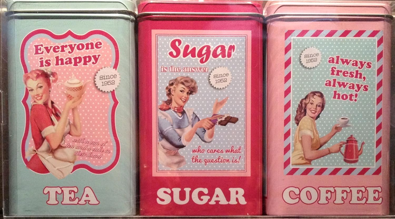 SET 3 CLASSIC RETRO 50's Style teal & pink tea sugar coffee canisters