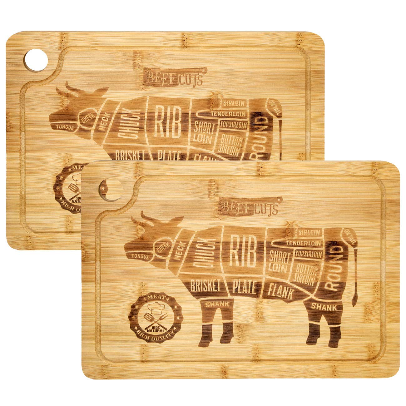 DuneDesign Set of 2 - Bamboo Kitchen Cutting Board - 13x9 in - Wooden Steak Plate with Juice Groove — image 1