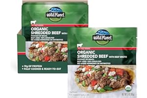 Wild Planet USDA Organic Shredded Beef with Beef Broth, No Salt Added, 3 oz Pouch (Pack of 24)