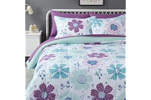 �鶹�� Basics Microfiber Kid's Bed-in-a-Bag Bedding, Full/Queen, Purple Flowers