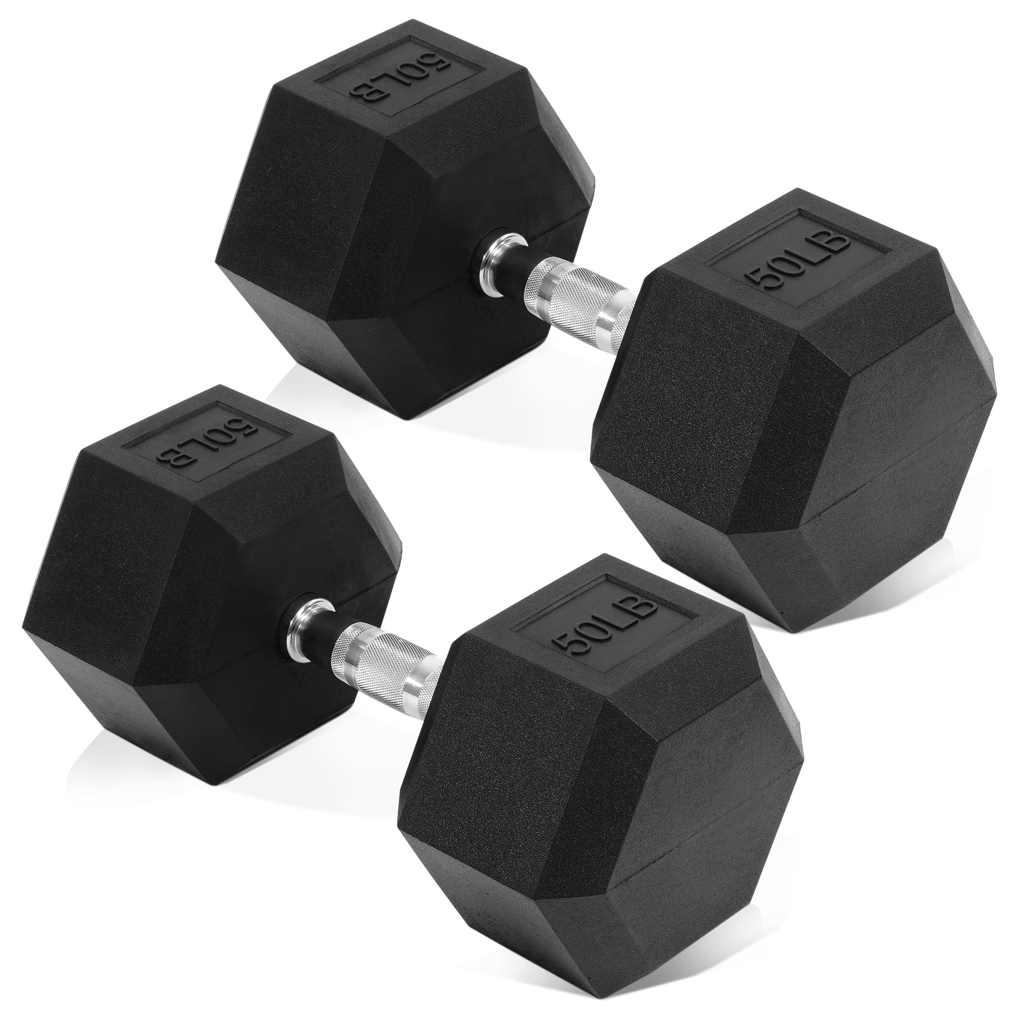 Fitvids Hex Dumbbells Rubber Coated Hand Weights Pairs for Exercises and Fitness, 50 LB Pair Image Fitvids Hex Dumbbells Rubber Coated Hand Weights Pairs for Exercises and Fitness, 50 LB Pair Image