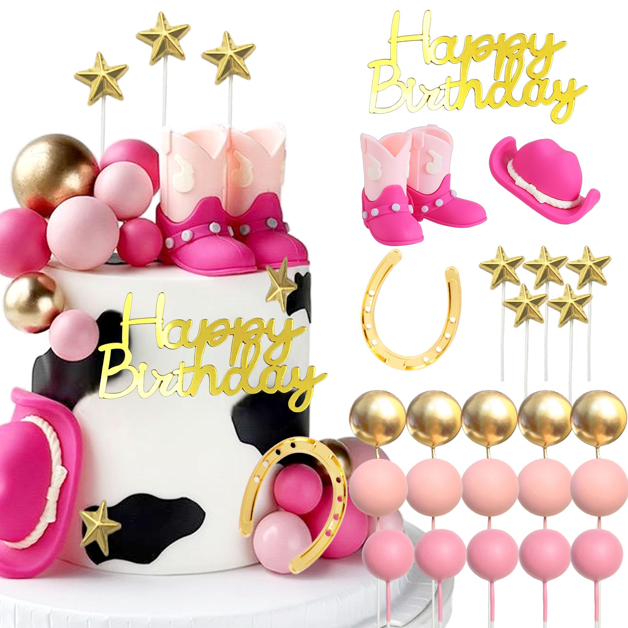 Photo 1 of Cowgirl Birthday Cake Toppers, Tyotrbs 25pcs Country Girl Cake Topper Cowgirl Boots Cake Decorations Cowboy Western Birthday Decor Cowgirls Hat Birthday Party Decor for Western Theme Party