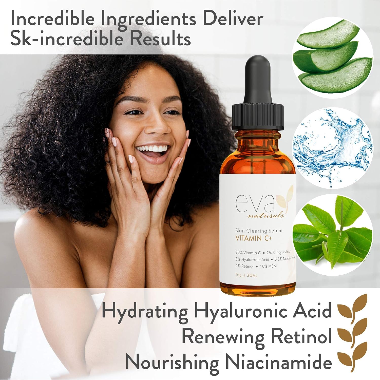 Eva Naturals Vitamin C+ Serum for Face, Anti-Aging Facial Serum with Niacinamide, Retinol, Hyaluronic Acid - Image 4