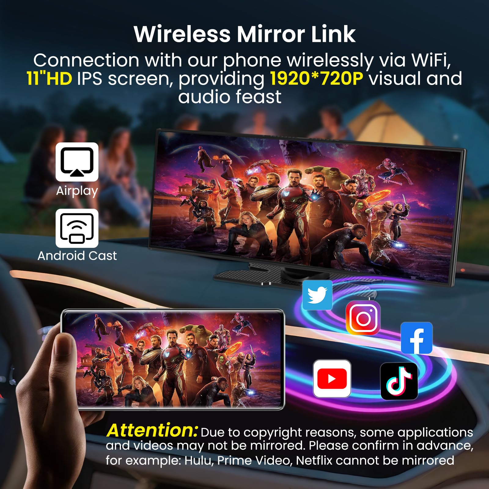 Largest 11.5 inch Wireless CarPlay Screen for Car, A-pple CarPlay & Android Auto HD Touchscreen with 4K Dash Cam/1080P Backup Camera/Navigation/Bluetooth/Voice Control/FM/Mirror Link,for All Vehicles