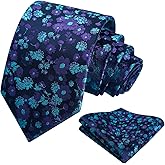 Alizeal Mens 3.15inch Unique Floral Tie with Floral Print Pocket Square