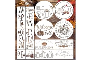 BOQON 14 Pieces Fall Stencils for Painting on Wood Reusable Hello Pumpkin Stencil Plastic Hello Fall Drawing Templates for Wood Porch Sign Canvas Crafts (14 Porch Fall)