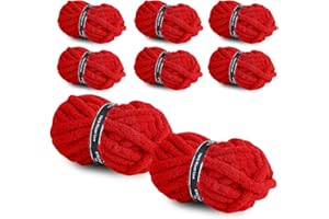 MINUPWELL 8 Packs Jumbo Chunky Chenille Yarn - 1820g(64oz) 254 Yards (761ft) Bulky Yarn - Chunky Yarn for Hand Knitting Blanket,Cushions, Pet Bed - Soft and Durable (Red)